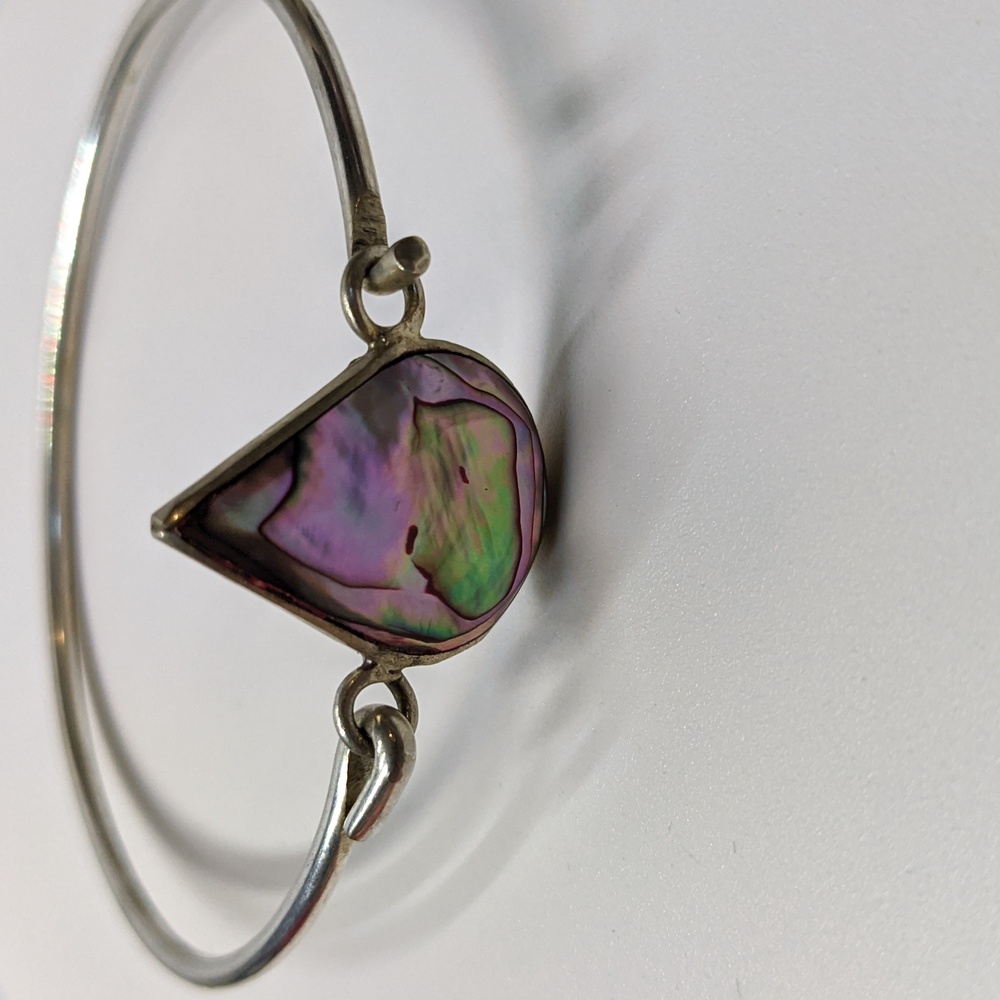 Alpaca Mexico Vintage Bracelet, Abalone Teardrop, Silvertone
